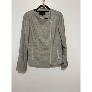 Lafayette 148 New York Gray green White tweed Blazer Jacket Size 8 peplum back.